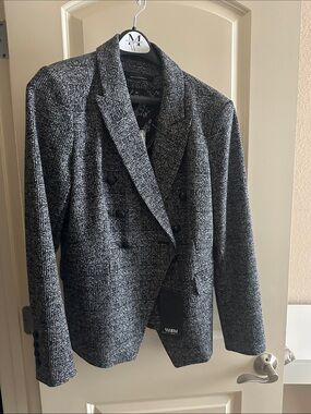 White House black market Black & Gray Textured Double-Breasted Blazer 10